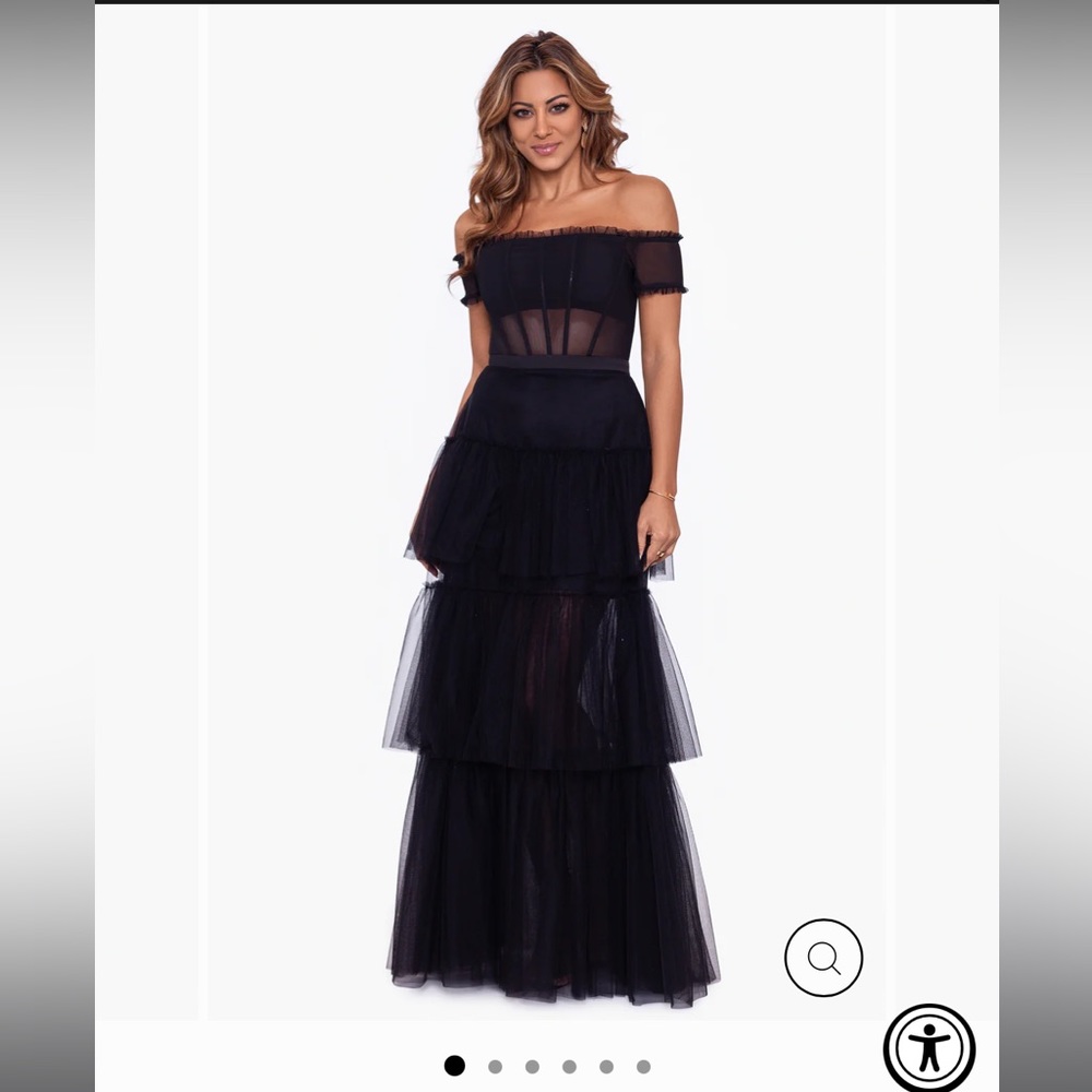 BNWOT BETSEY & ADAM KAI OFF THE SHOULDER TIERED MAXI DRESS